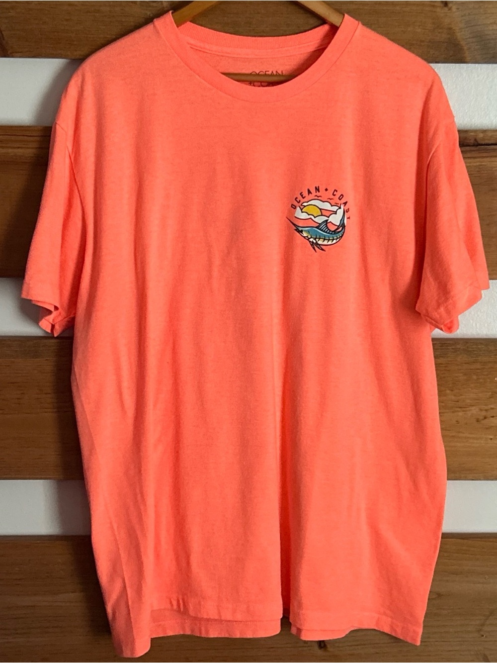 Ocean + Coast Neon Orange Classic Short Sleeve Tee Marina Graphic Print Size L